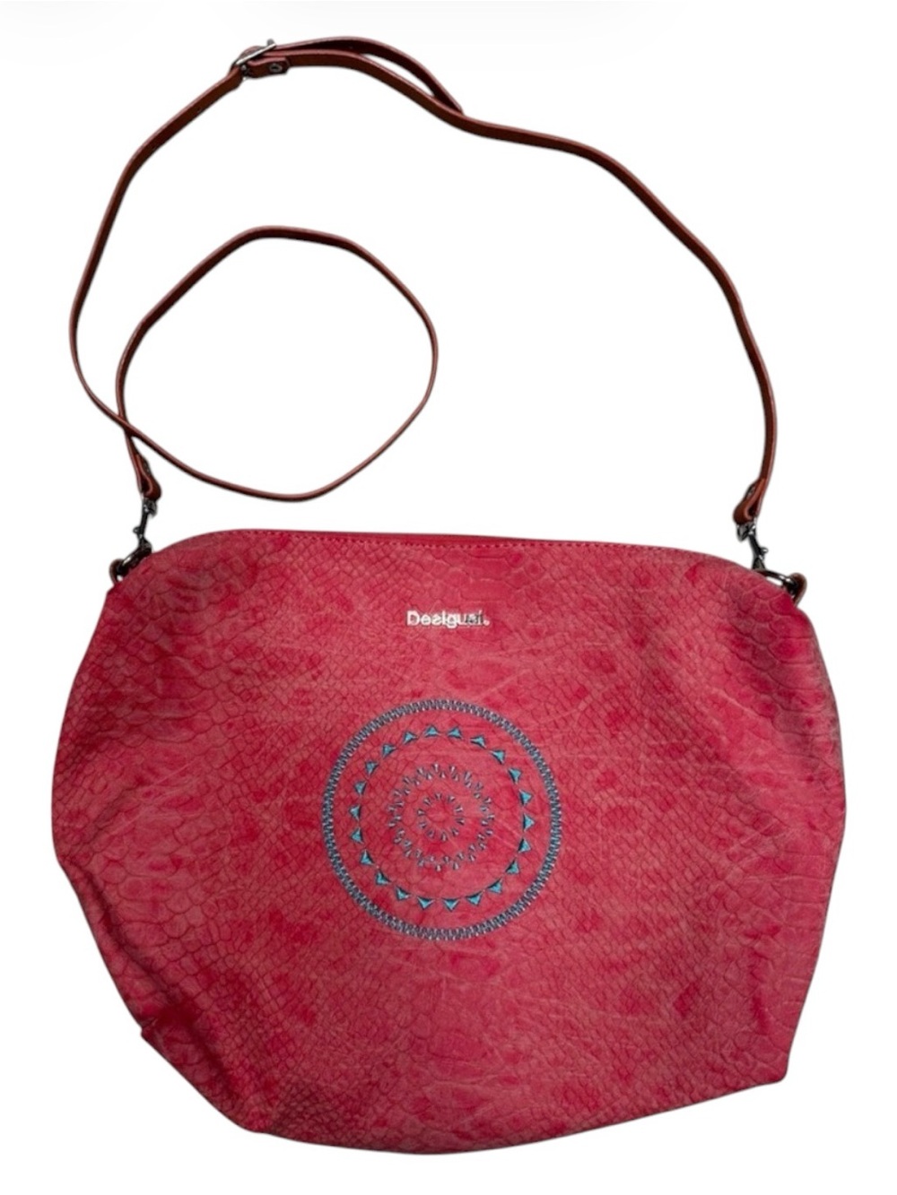Desigual Pink/Coral Zipper Top Crossbody/Shoulder Bag